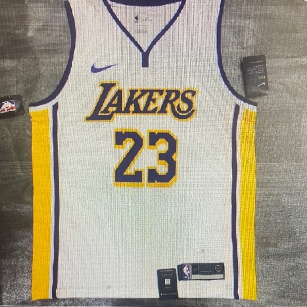 Nike White and Gold Lakers Jersey